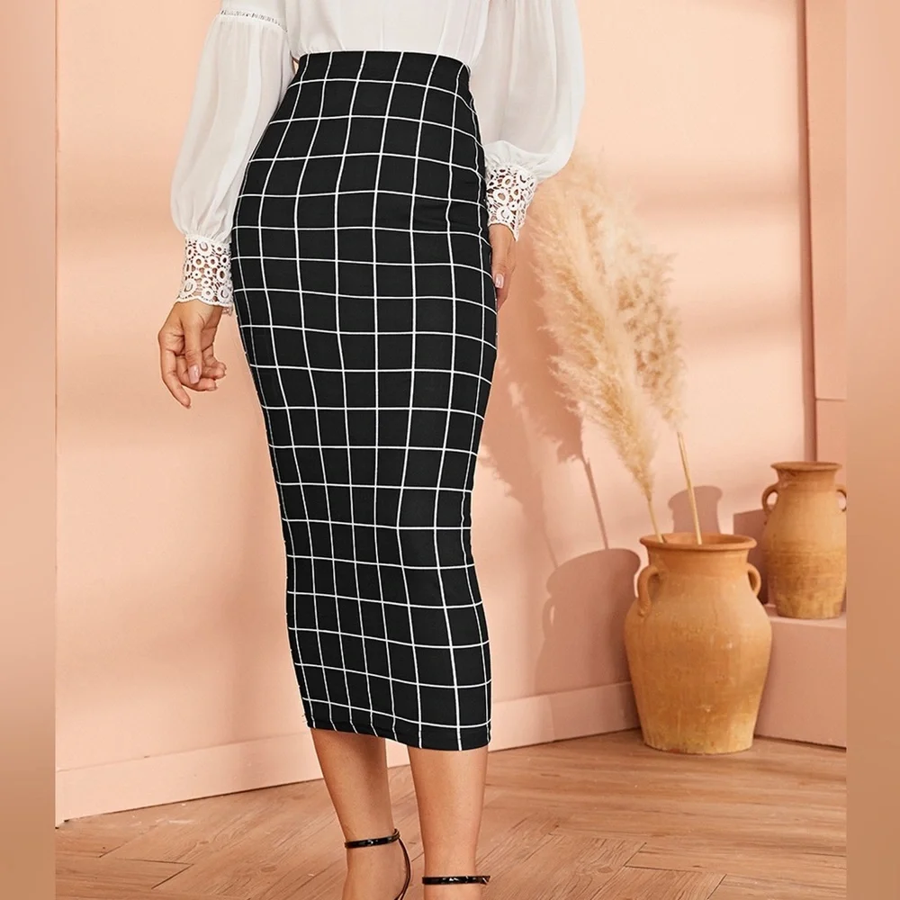 SHEIN Grid Pencil Skirt, Size L - Picture 2 of 2